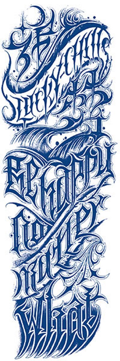 Tijdelijke sleeve tattoo tekst Scripted in Ink 2 weken
