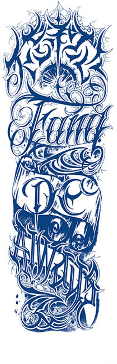 Tijdelijke sleeve tattoo tekst stoer 2 weken