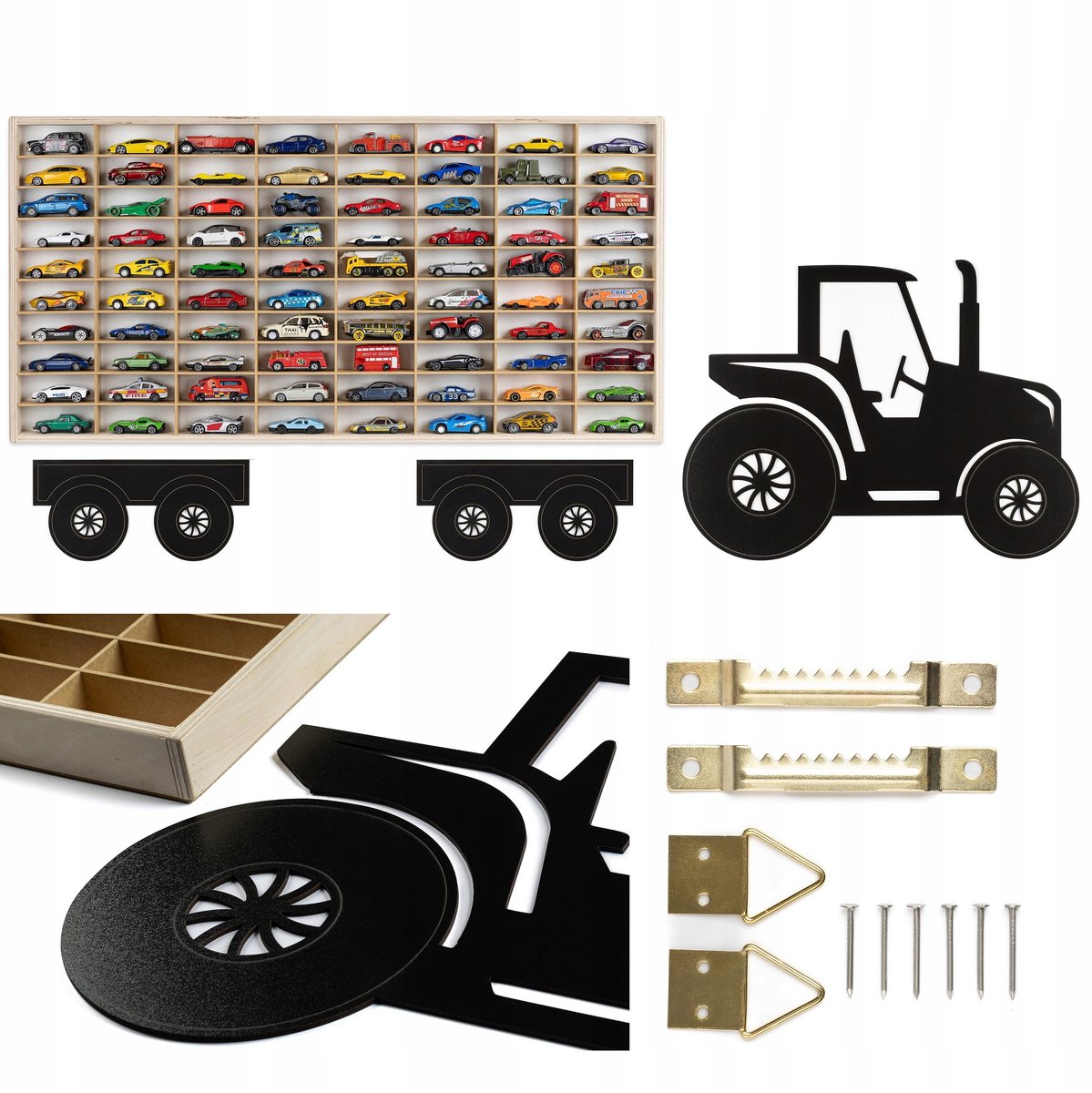 Houten Speelgoed Auto Organizer met 80 Vakjes - Traktor Design