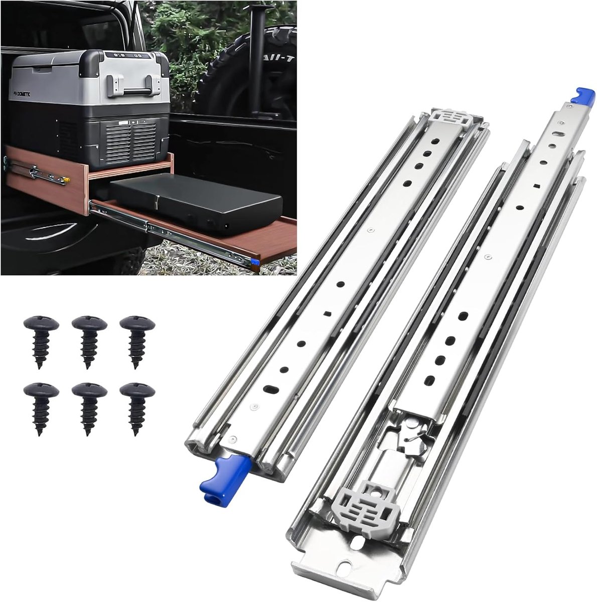Schuifladenrails met vergrendelingsfunctie, 1 paar heavy duty ladegeleiders, volledig uittrekbaar, 76 mm breed, geschikt voor campers, opbergkasten