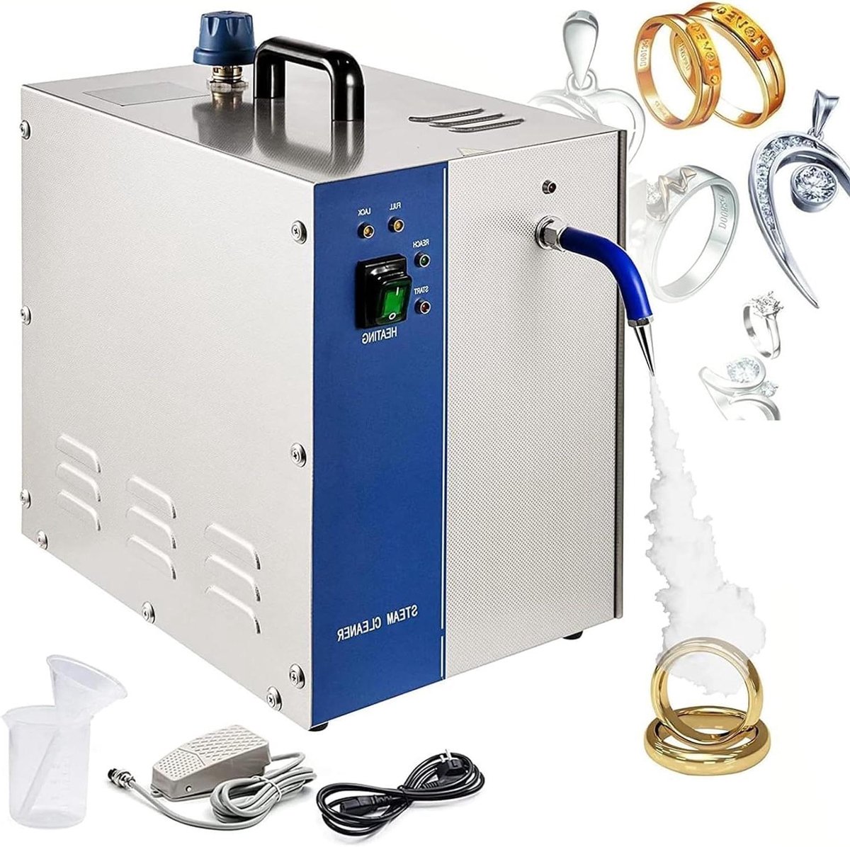 Sieraden Stoomreiniger - Stoomreiniger Edelmetalen - Sieraden Reinigen - Voetbediende Bediening - 2L Capaciteit - Zilver