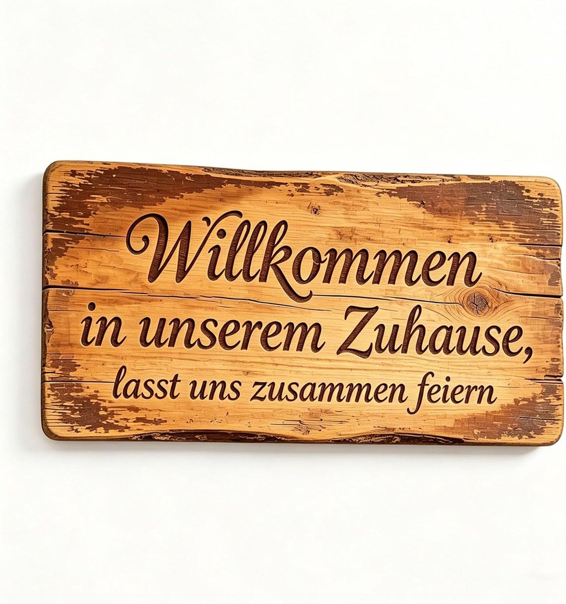 Retro Wandbord met Duitse tekst “Willkommen in unserem Zuhause, lasst uns zusammen feiern”, 20x10cm Decoratief houten bord, Wandeldecoratie voor entree woonkamer gastenruimtes
