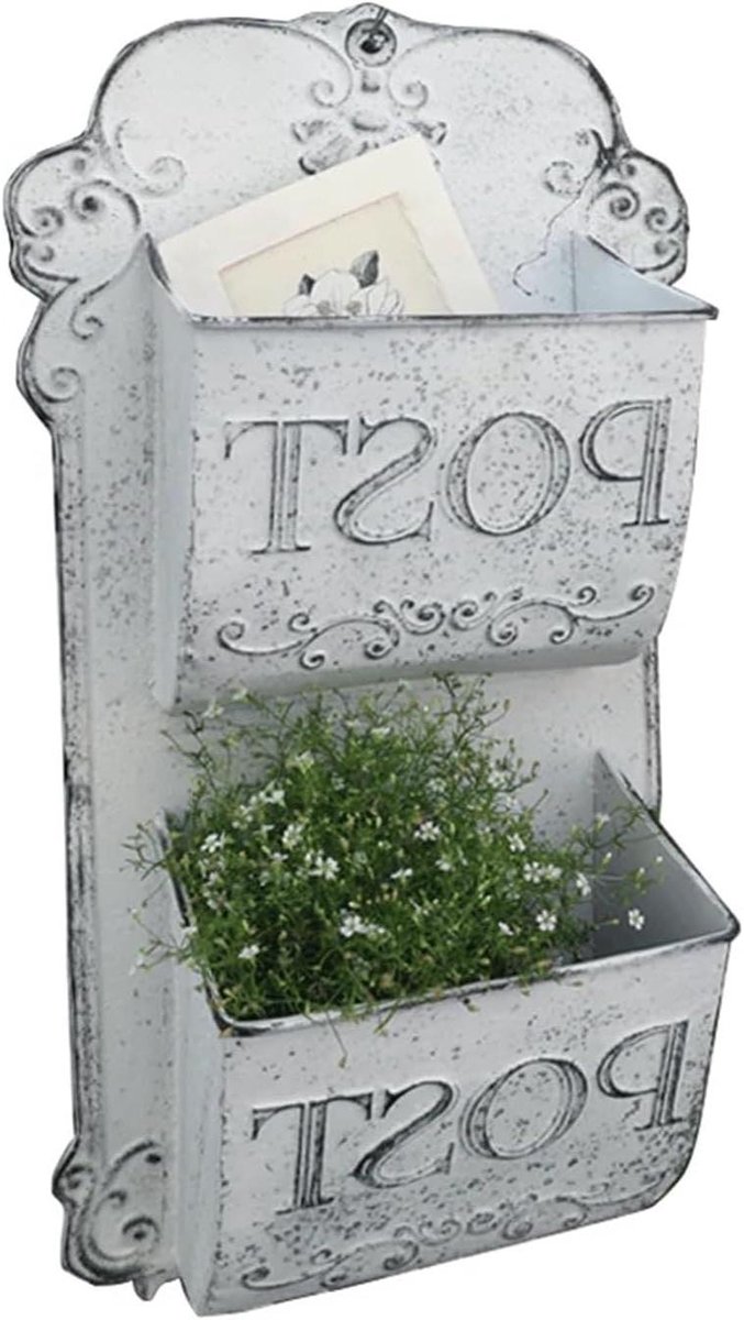 Brievenbus Metaal - Buitenmuur Postbox - Post Ontvangen - Franse Landelijke Stijl - 44.5 cm Hoog - Wit