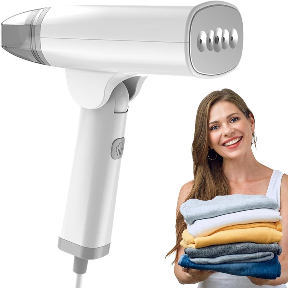 Reisstoomstrijkijzer - Handheld Stoompers - Kreukvrije Kleding - Opvouwbaar Lekvrij Ontwerp - 1300W - Wit