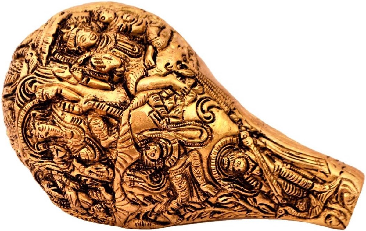 Zeldzame Collectie Messing Conch Shankha: Shiva-Parvati-Ganesha (11230)