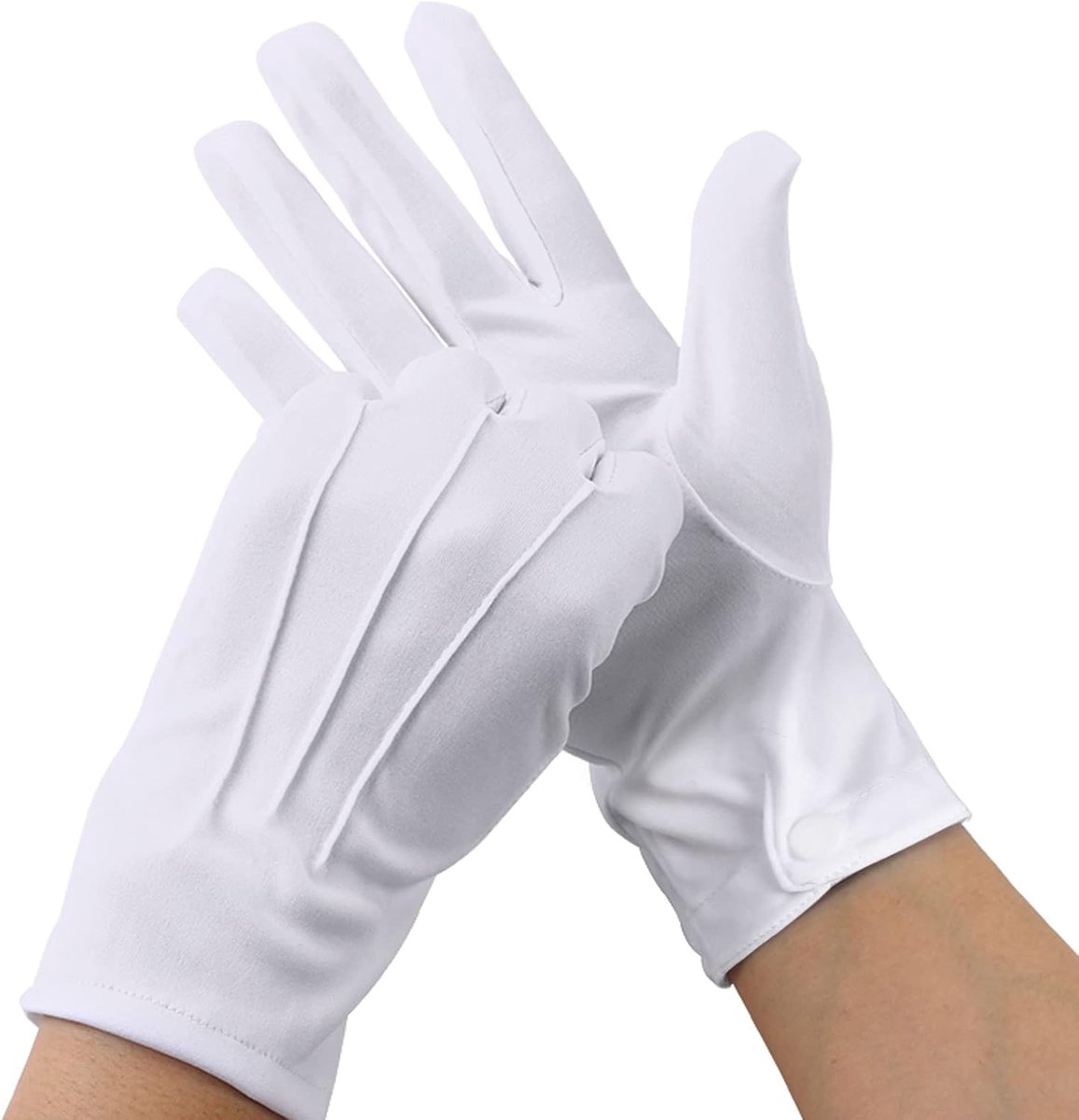 2 paar witte handschoenen, nylon handschoenen met drukknop voor formele smokings, ceremoniële teamuniformen, kerstman, wit, L