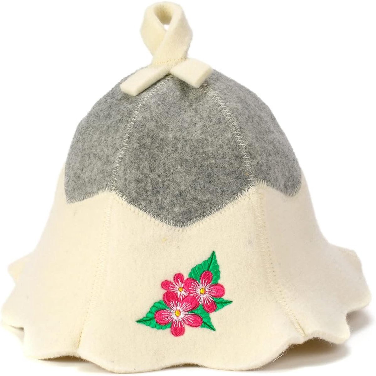 Hat 'Sauna Flower' White - 100% biologische wol Vilt Hoeden voor Russische Banya - Bescherm uw hoofd van Heat - Engels Sauna eBook Gids Inbegrepen - met borduurwerk