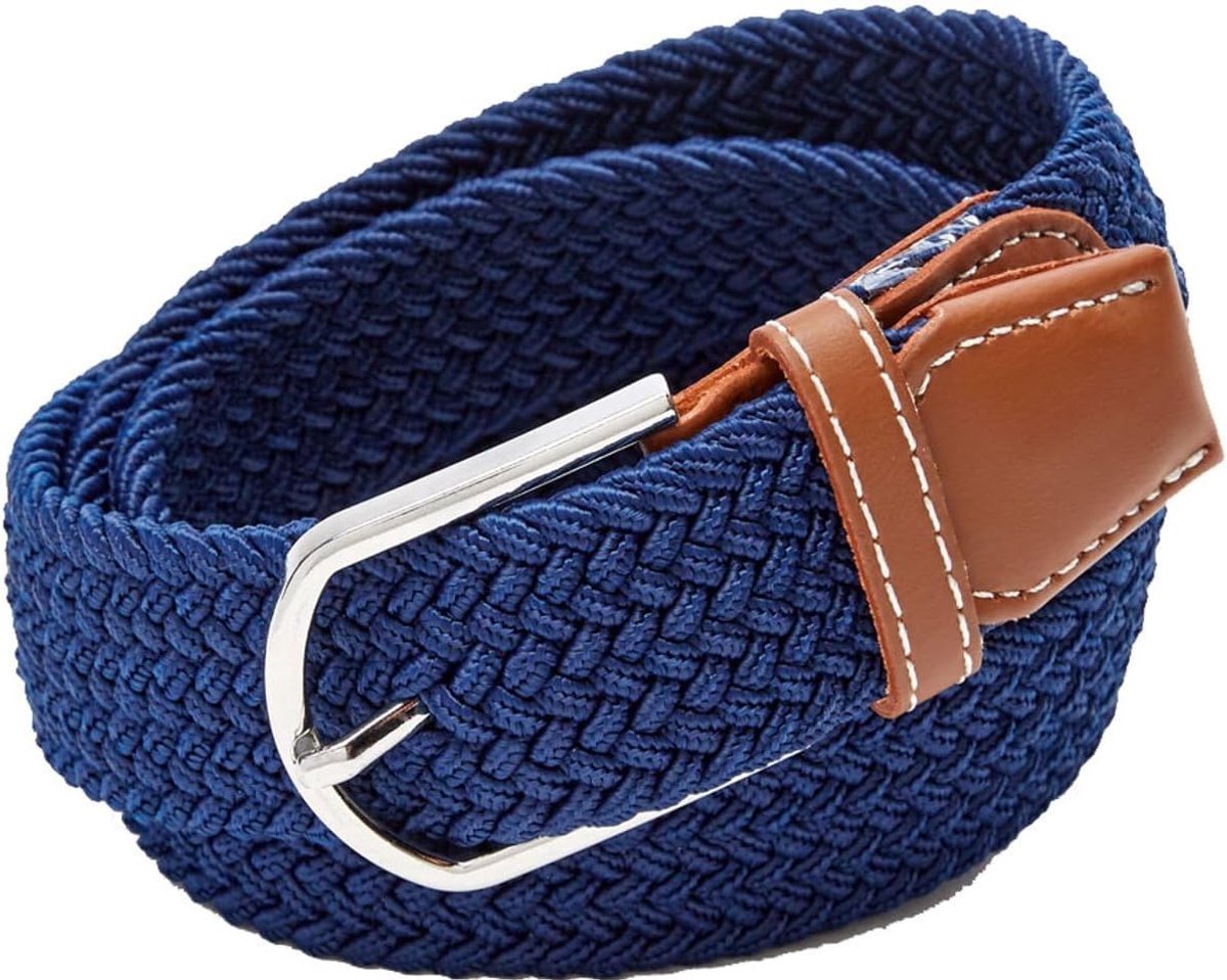 Elastische riem 105/120 cm - Imitatieleren leren - Donkerblauw - Perfecte toevoeging voor je outfit - SnelShoppen