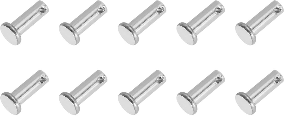 6 x 16 mm enkele gat clevis pinnen, 10 stuks 304 roestvrij stalen platte kop pin voor Hitch Pin Lock Link scharniersystemen, zilver