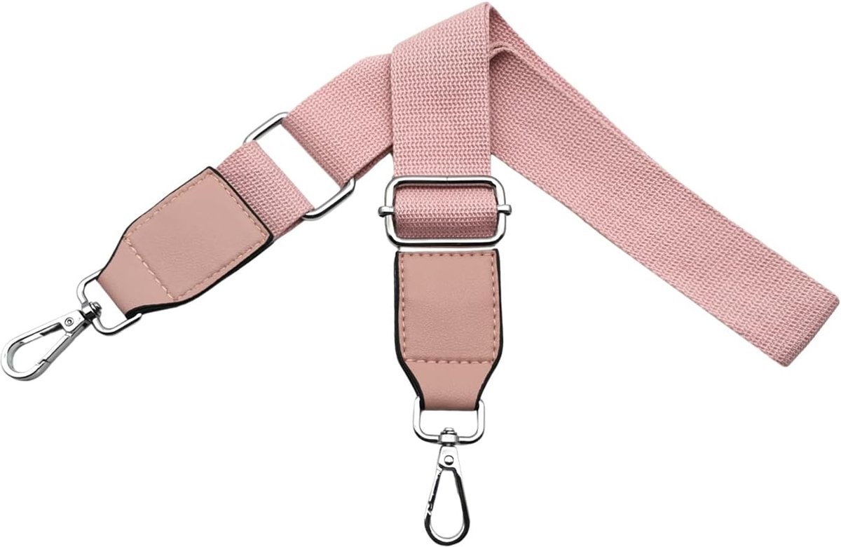 Schouderriem voor handtas, verstelbare riem met karabijnhaak, zilver, 3,8 cm, brede bandjes met leer, banaan, dames, voor crossbody doe-het-zelf, accessoires, roze, Q2-03