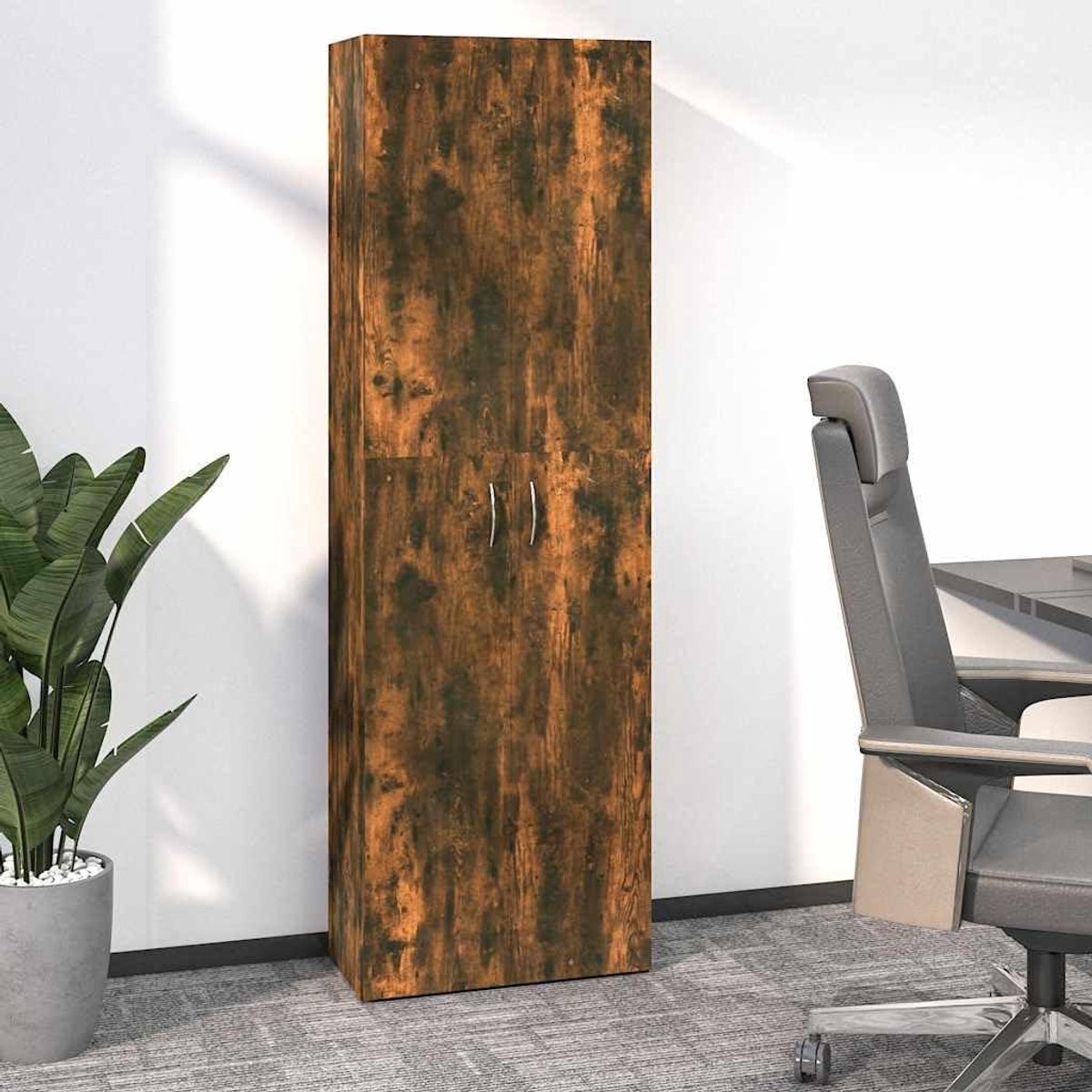Kantoorkast - Archiefkast Opbergkast - Documenten Sorteren - Glad Oppervlak - 60 x 32 x 190 cm - Rookeiken