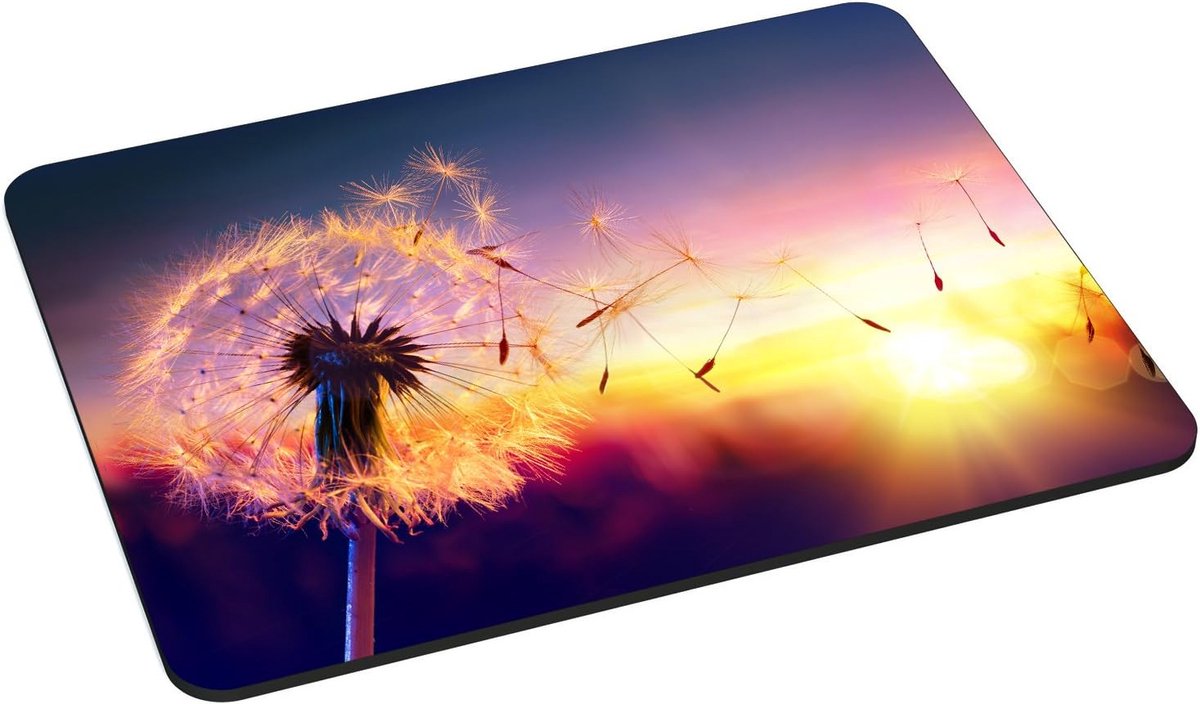 Gaming en Office muismat met vastgenaaide randen en antislip onderkant Dandelion 22 x 18 cm dandelion