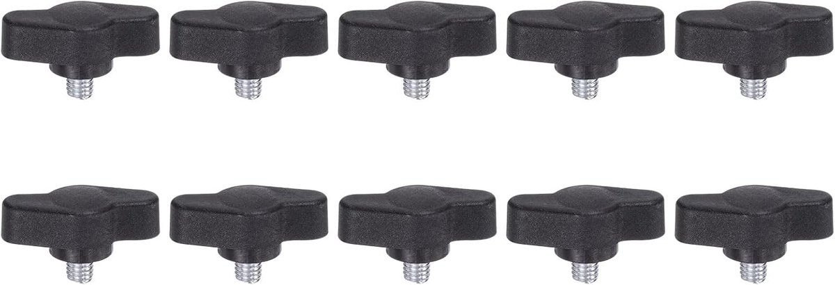T-vleugelgrepen, 10 stuks, met schroeven, inch M5 x 6 mm, buitendraad, standaard handgrepen, T/Z, kunststof, verstelbare handgrepen, klemgrepen, handschroef, gekartelde kop, zwart