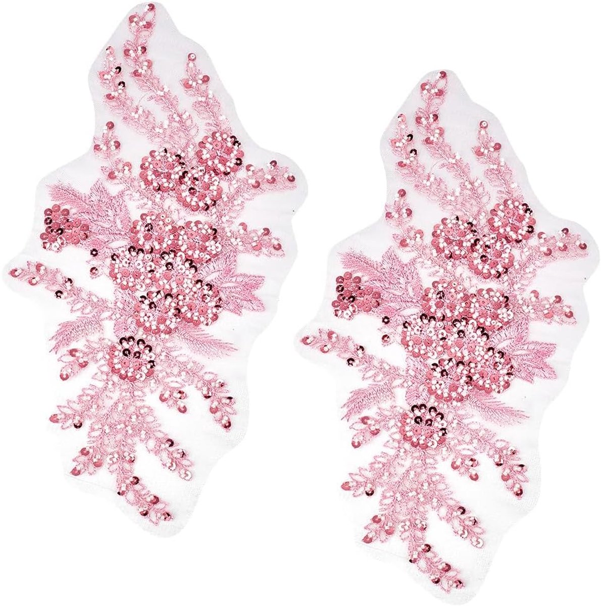 2Pcs 3D Bloemen Borduurwerk Applique Polyester Pailletten Bloem Applicaties Roze Kralen Kant Geborduurd Naaien Op Tule Patches Voor Naaien Maken Ambachten Kleding Bruiloft Bruidsjurk Levert