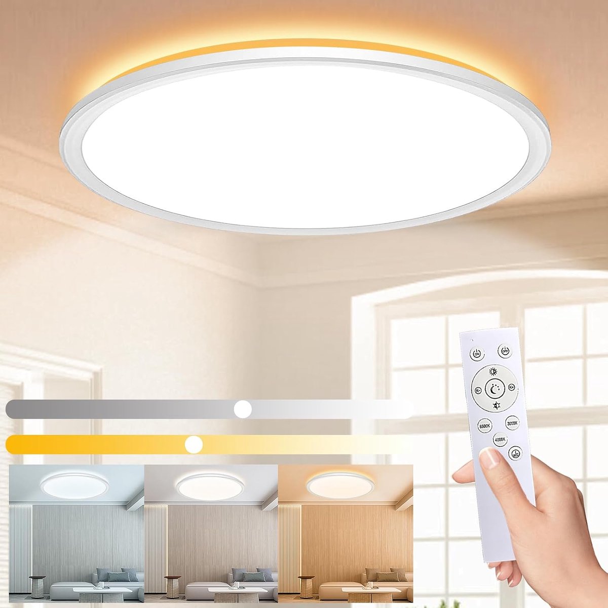 Plafondlampen met Afstandsbediening, Paneel 3000K-6500K voor Slaapkamer Kinderkamer Woonkamer Rond Ø29cm