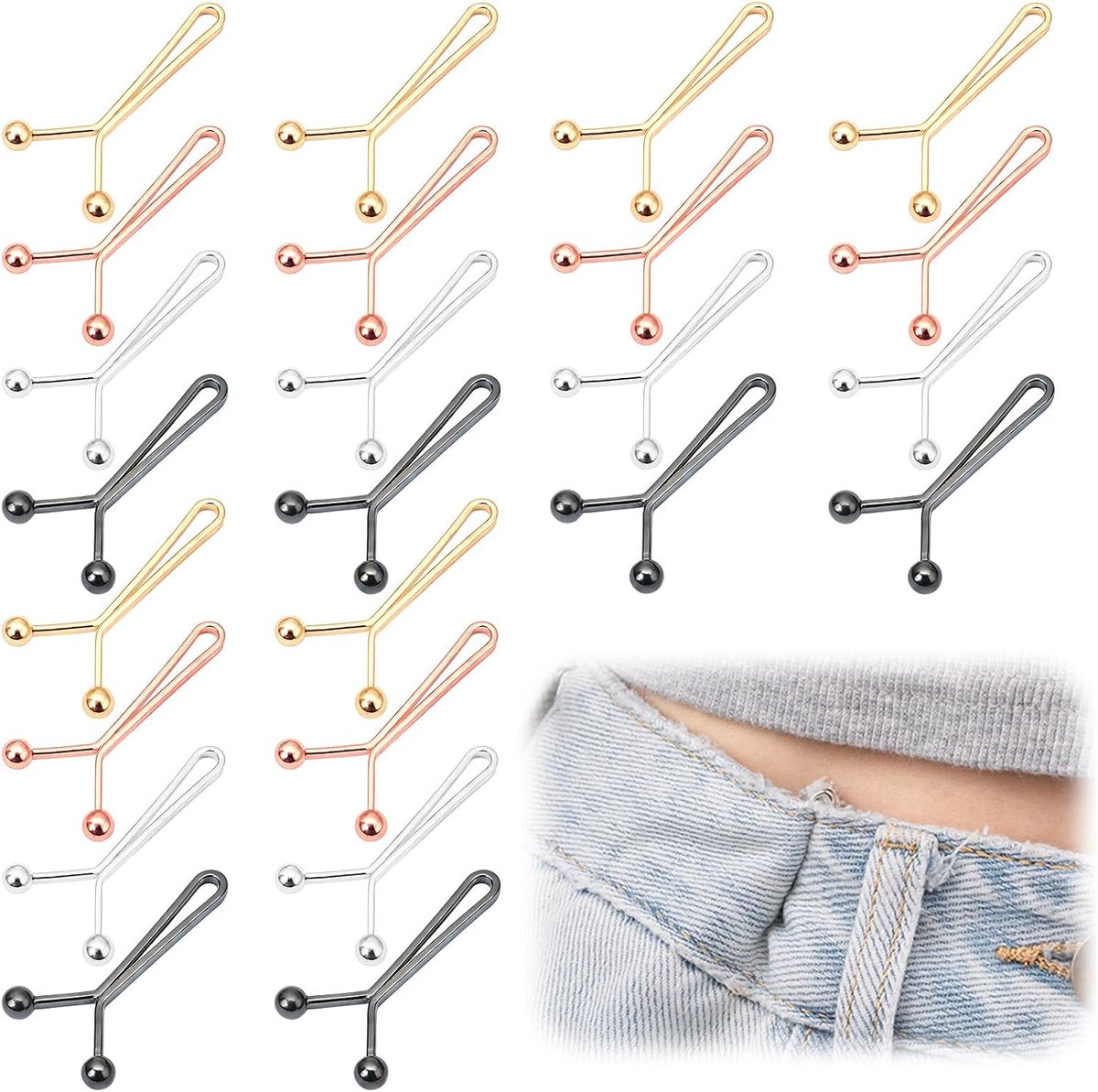 Strakker maken, broekclip, broek taillespanner, broekknoop, geen naaien nodig om de taille te verkleinen, broekspijpen, jeans, geen naaien, jeans, rok, T-shirts