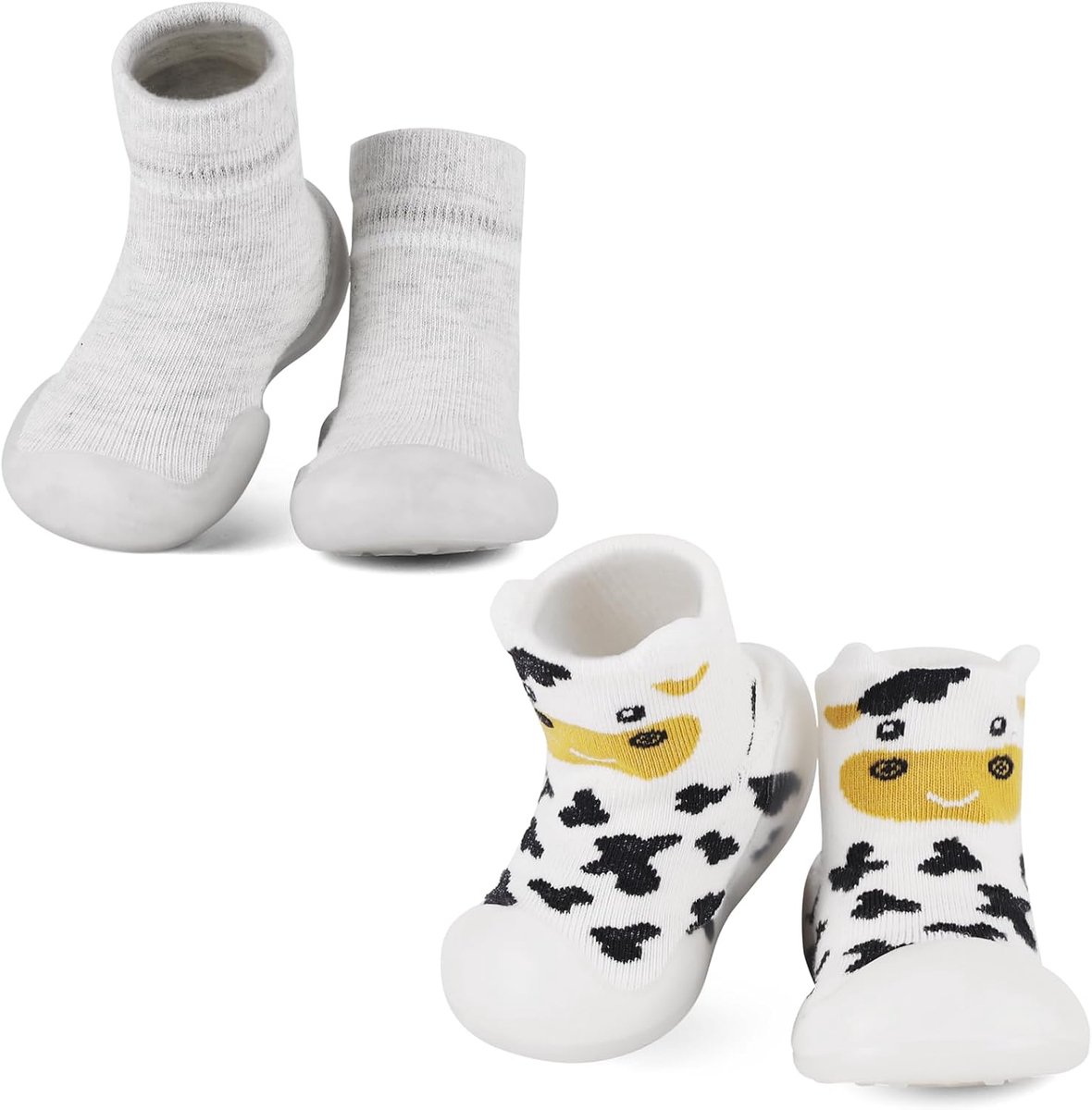 Eerste Babyschoentjes Baby Jongens Meisjes 6-36 maanden Sokschoenen met Antislip Rubberen Zool, Grijs,12-18 Maanden