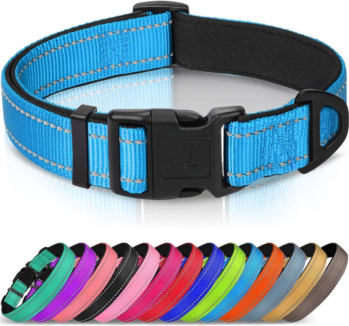 Hondenhalsband met Veiligheidsgesp, Reflecterende Verstelbare Halsbanden met Zachte Neopreen Vulling Huisdier, Veiligheidskraag voor Kleine Honden Huisdieren, XS, Lichtblauw