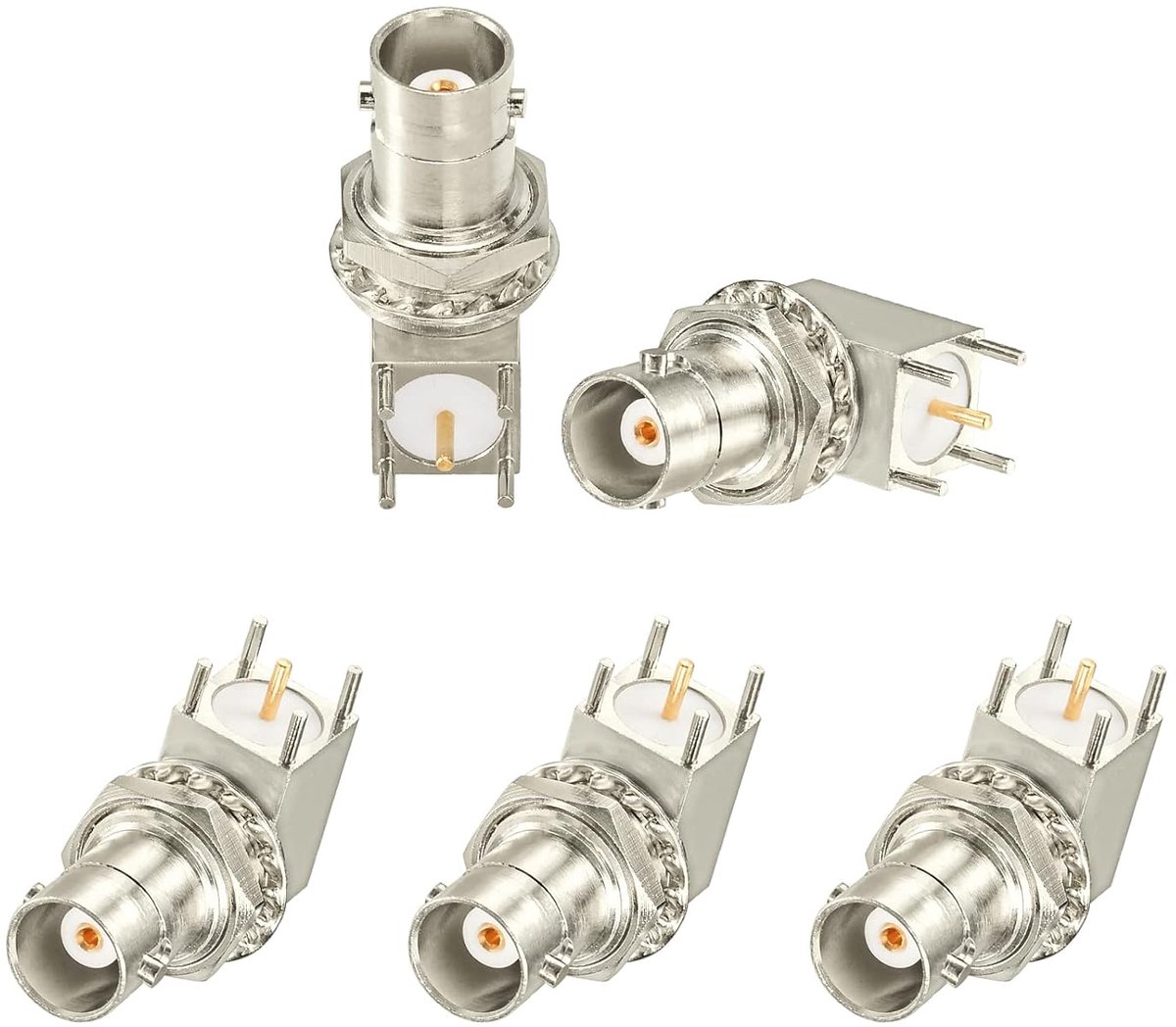 Connector 50 Ohm BNC Vrouwelijke Bulkhead Solderen PCB Mount Connector Rechte Hoek Connector Low Loss RF Coaxiale Adapter voor RF-toepassing CCTV Broadcast Module (5 stuks)