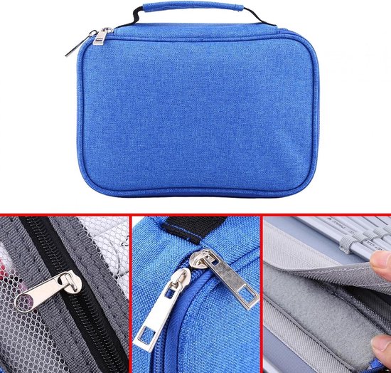 72 sleuven etui, grote capaciteit opvouwbare etui, multifunctionele stof potlood tas organizer met ritssluiting, voor kleurpotloden, tekenpotloden, pennen(blauw) — afbeelding 3