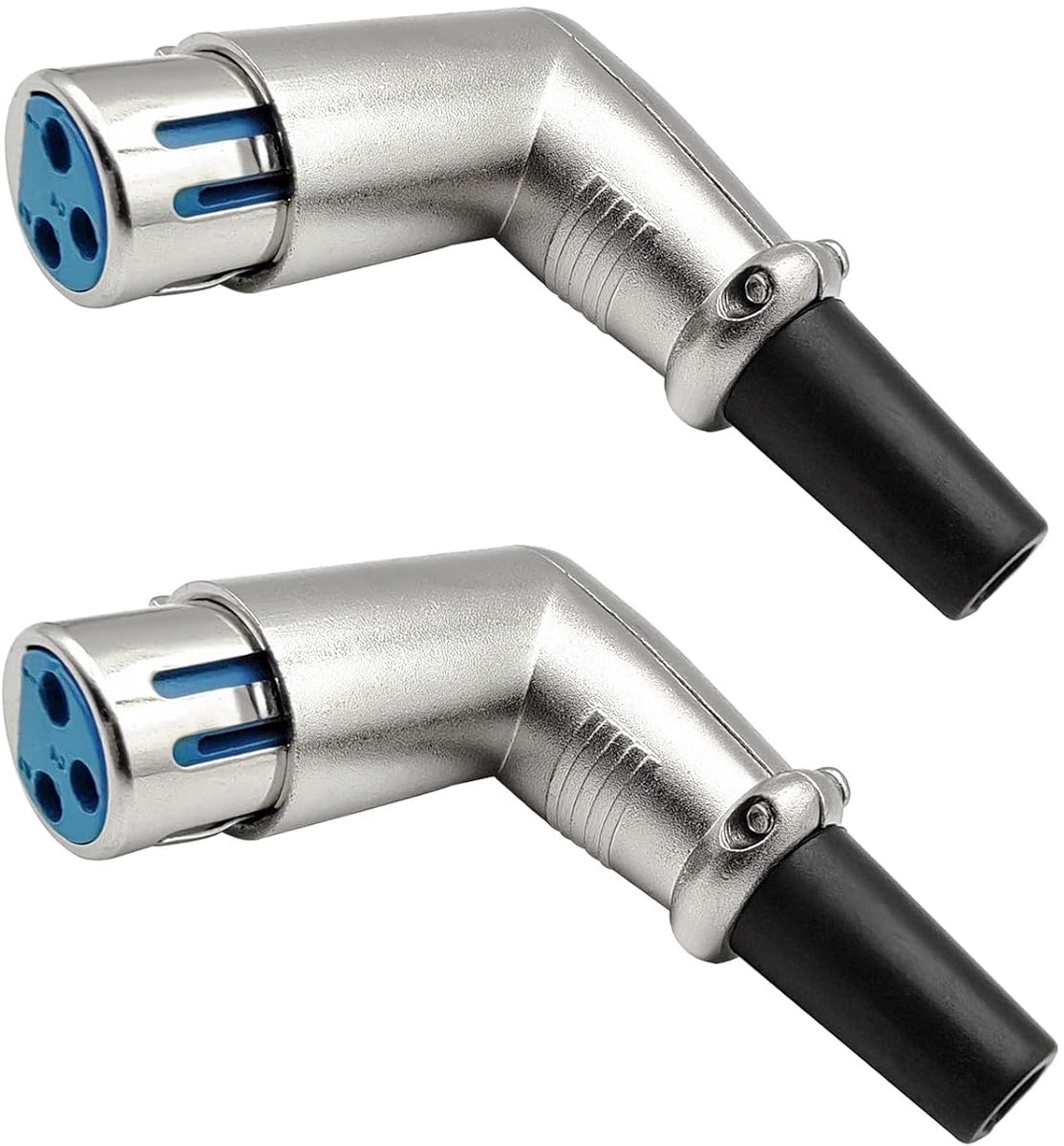 2 stuks 90 graden 3-pins XLR vrouwelijke connector, XLR-F bus, audio microfoonstekker, XLR-soldeeraansluiting, XLR kabeluiteinden solderen type adapter