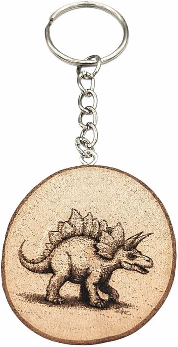 Dinosaurus Stegosaurus handgemaakte lasergegraveerde unieke sleutelhanger van hout, natuurlijk hout, W5L5