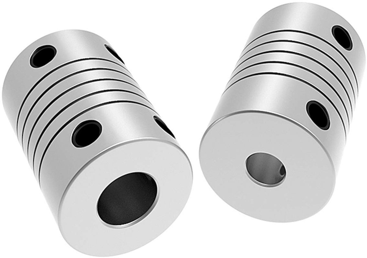 2 stuks flexibele askoppelingen, 5 mm tot 8 mm, 19 x 25 mm, stappenmotorkoppeling, aluminiumlegering, CNC-verbindingsstukken, motorschachtkoppeling, 3/4/5/6/6,35/7/8/10 mm (6,35 x 6 mm)