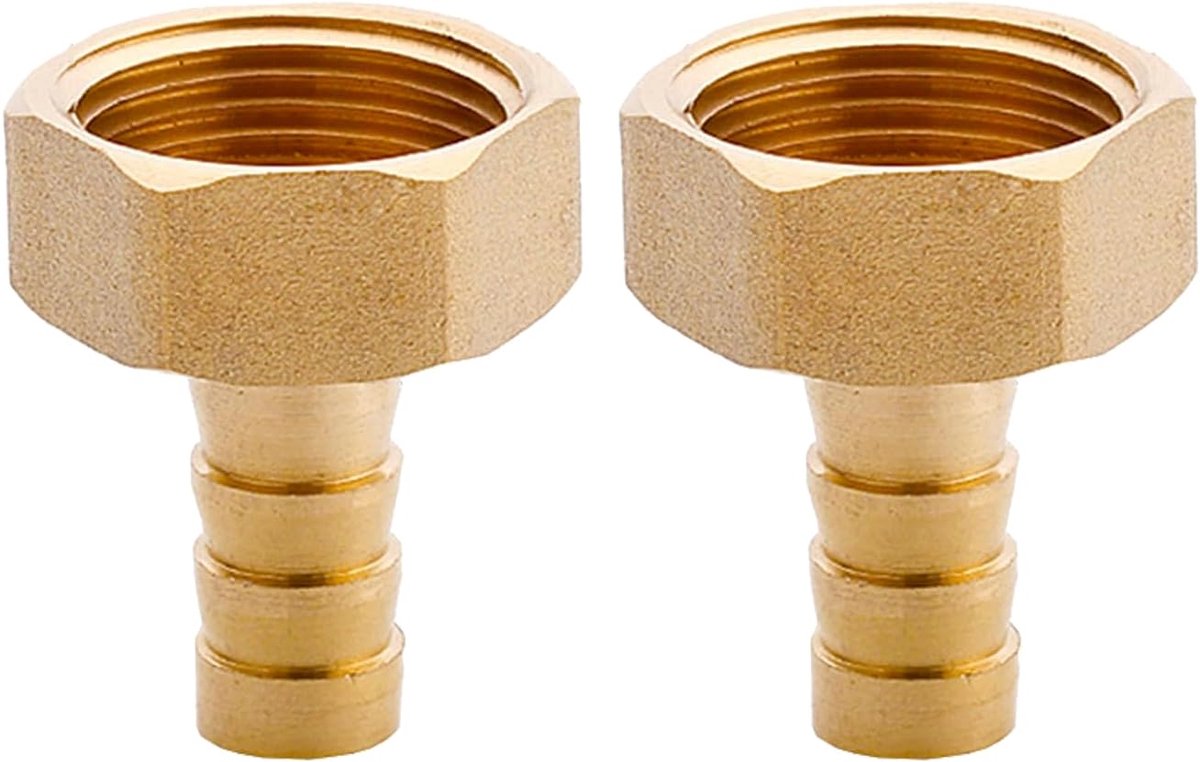 2 stuks messing weerhaakslangkoppeling, 3/4 inch BSP binnendraad prikkeldraad staart slang pijp connector adapter, tuinslang koppeling verbinding voor brandstof lucht gas water olie (12 mm)