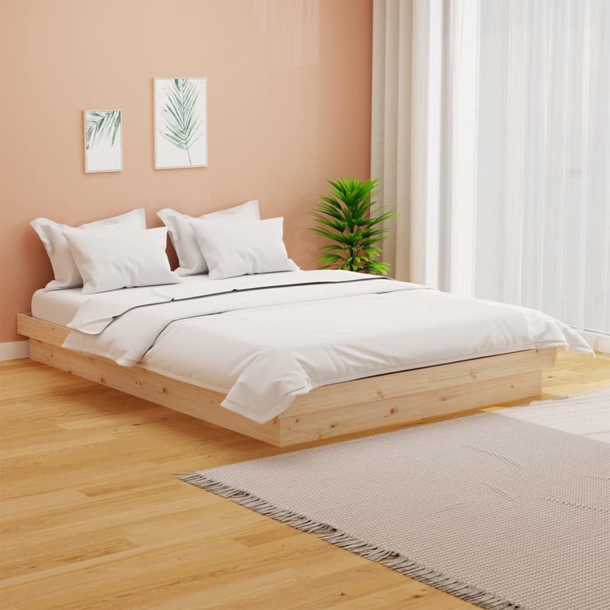 Massief hout 120x190 cm stevig grenenhouten bed met lattenbodem rustieke uitstraling geschikt voor matras 120x190 ideale slaapkamer logeerbed natuur