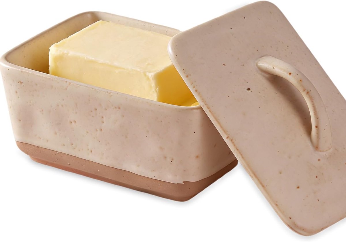 Botervloot van keramiek met deksel, Franse botervloot, vintage boterbel van keramiek, boterschaal van porselein, rechthoekige boterschaal voor keuken, eettafel, botervatten voor 250 g boter