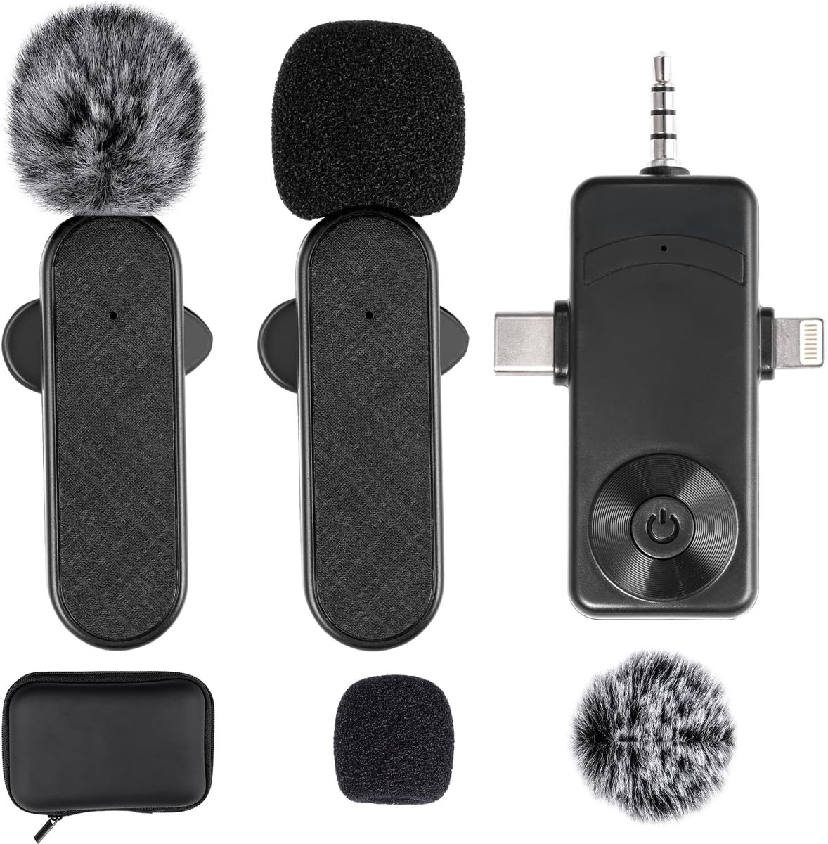 Draadloze microfoon met ruisonderdrukking, lavalier-microfoons voor Android-telefoon/iPhone/iPad/laptop, professionele draadloze microfoons voor video-opname, interviews, live streaming