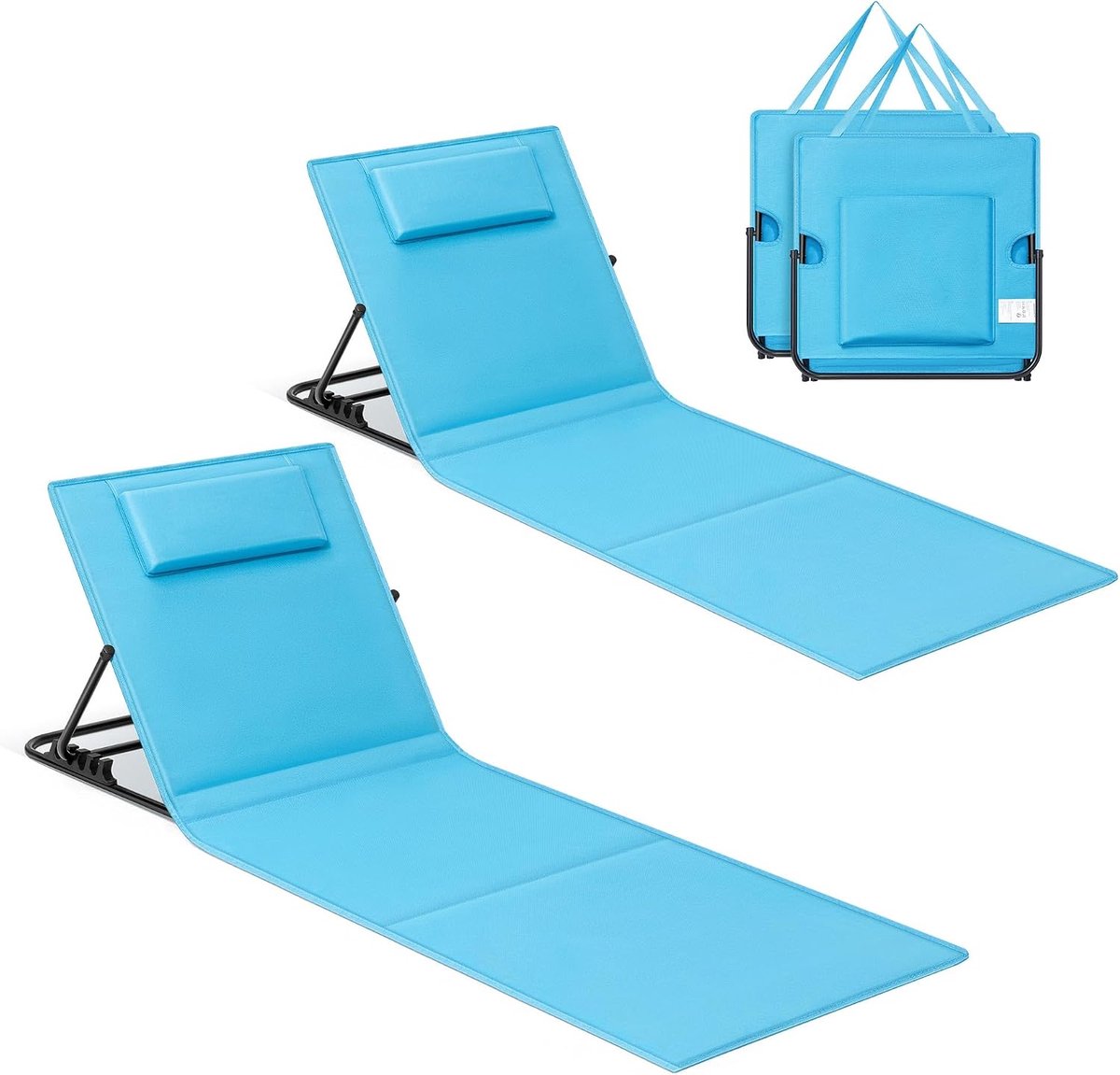 Strandstoel Set van 2 Campingstoel Ligstoel Strandligstoel Opklapbaar Verstelbare rugleuning Lichtgewicht Draagbaar met handvat voor Camping Tuin Zwembad 158 x 55 cm Hemelsblauw GCB251Q01