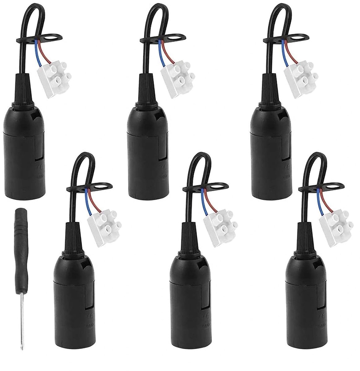 6 stuks E14 vervangingsfitting 2A 250V gloeilampenfitting met 1 schroevendraaier lampfitting met kabel zwarte renovatiefitting bouwplaatsfitting