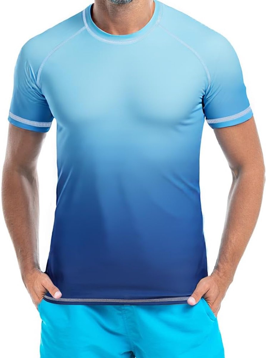 T-shirt voor heren, sneldrogend, korte mouwen, SPF 50+, korte mouwen, zonnebescherming voor heren, voor watersport, surfen, zwemmen, zomer