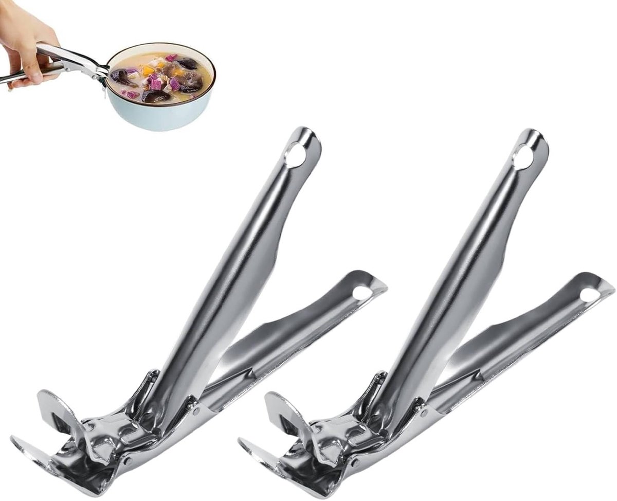 2 stuks roestvrijstalen retriever tang kom pan pan grijper, handvat voor het dragen en grijpen van kommen, roestvrij staal anti-hot antislip grijper veilige pan handvat, potten 20 cm