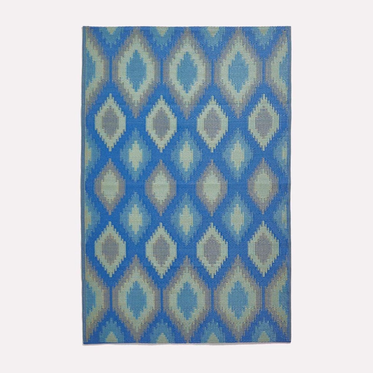 Amber Outdoor tapijt, weerbestendig, tuintapijt van gerecycled polypropyleen, aan beide zijden bruikbaar, blauw-groen patroon, voor balkon, terras, tuin, camping en binnen, 150 x 240 cm