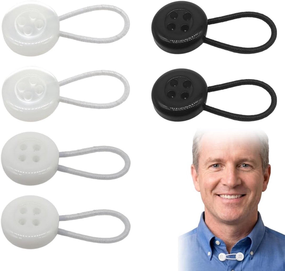 Knopen, een verpakking met 6 kraagverlengingen voor witte overhemden, die de hals met ongeveer 2,25 cm kunnen verlengen, geschikt voor 12 mm knopen en comfortabel