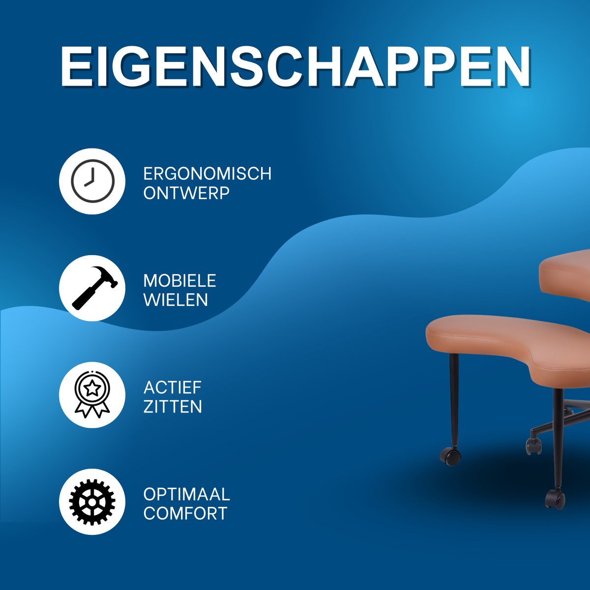 Ergonomische Meditatiestoel met Wielen - Knielstoel voor Thuiswerk & Kantoor - Met Lendensteun