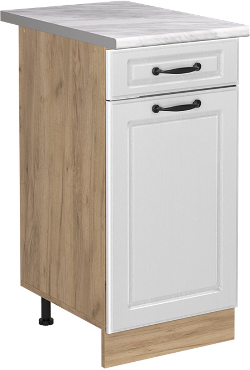 Vicco Keukenonderkast R-Line, Wit landelijk/Goudkleurig Eiken, 40 cm marmer werkblad