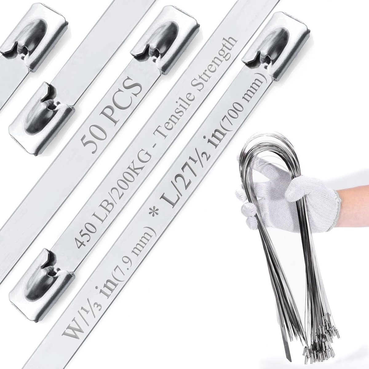 Metalen ritsen 100 stuks - L/28" (700mm) - W/0.31" (7.9mm) - Robuuste roestvrijstalen kabelbinders voor - ShopVlot
