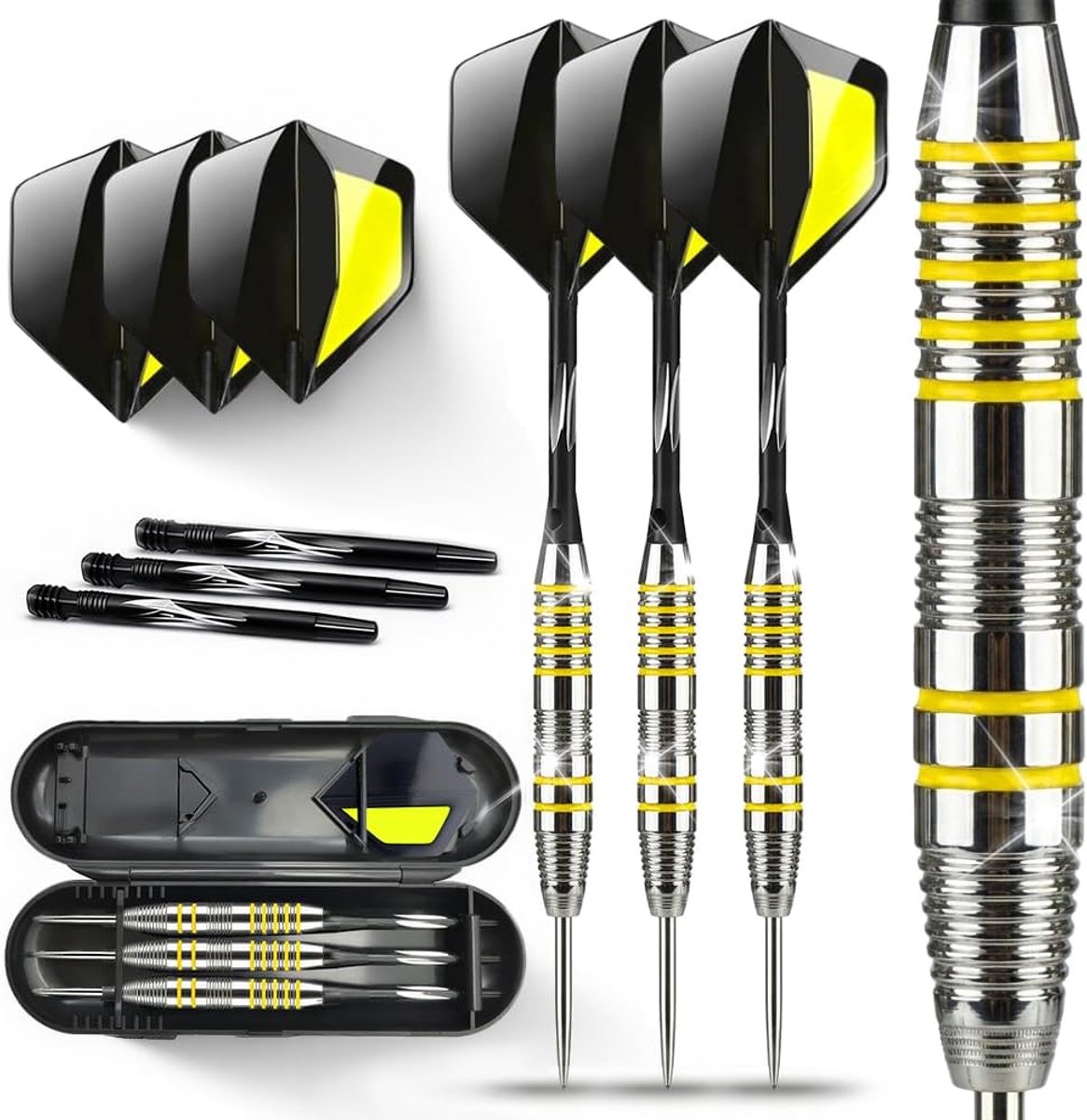 Dart set met stalen punten - Verstelbare flights en shafts - Dismountable darts - Ideaal voor thuis en competitie - ShopVlot