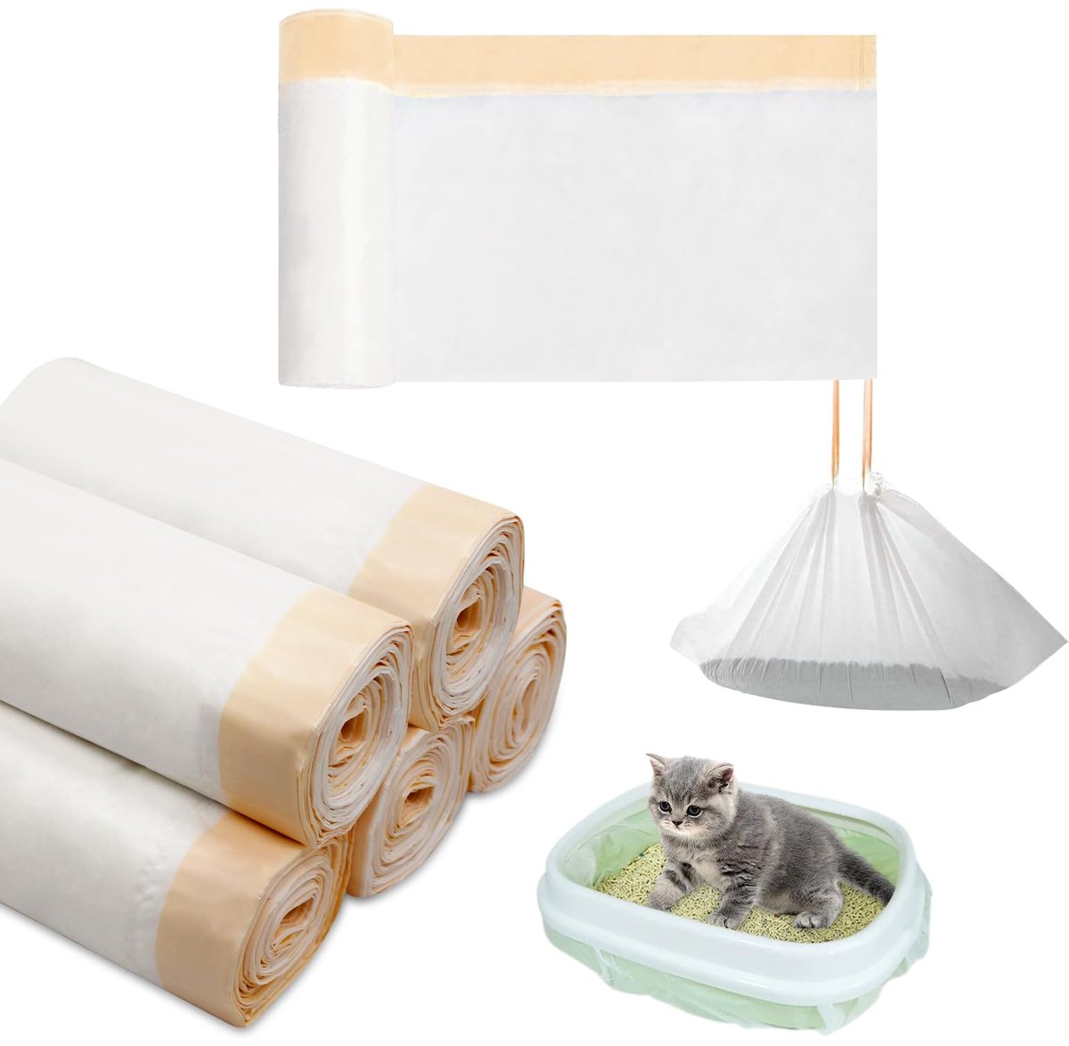 Kattenbakinzetstukken 79 x 45 cm - afvalzakken met trekkoorden - scheurvast voor middelgrote en grote kattenbakken - ShopVlot