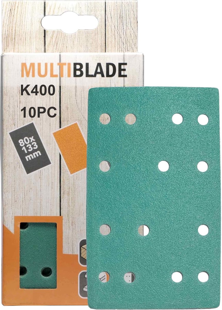 Schuurpapier Velcro 80 x 133 mm - 400 grit - 14 gaten - Voor hout en metaal - ShopVlot