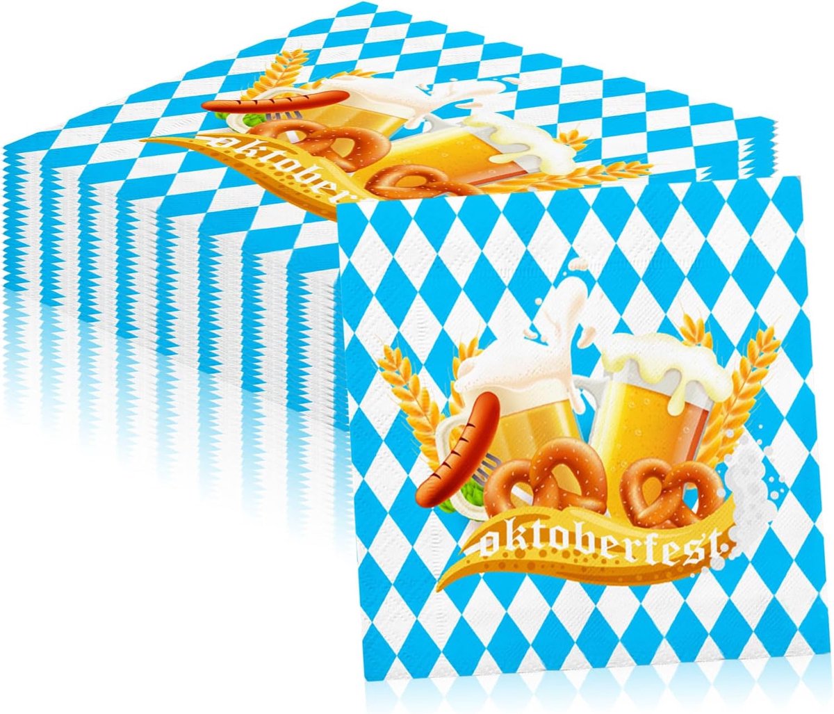 Papieren servetten 33 x 33 cm - Oktoberfest motief - Blauw en wit - Perfect voor feestelijke tafeldecoratie - ShopVlot