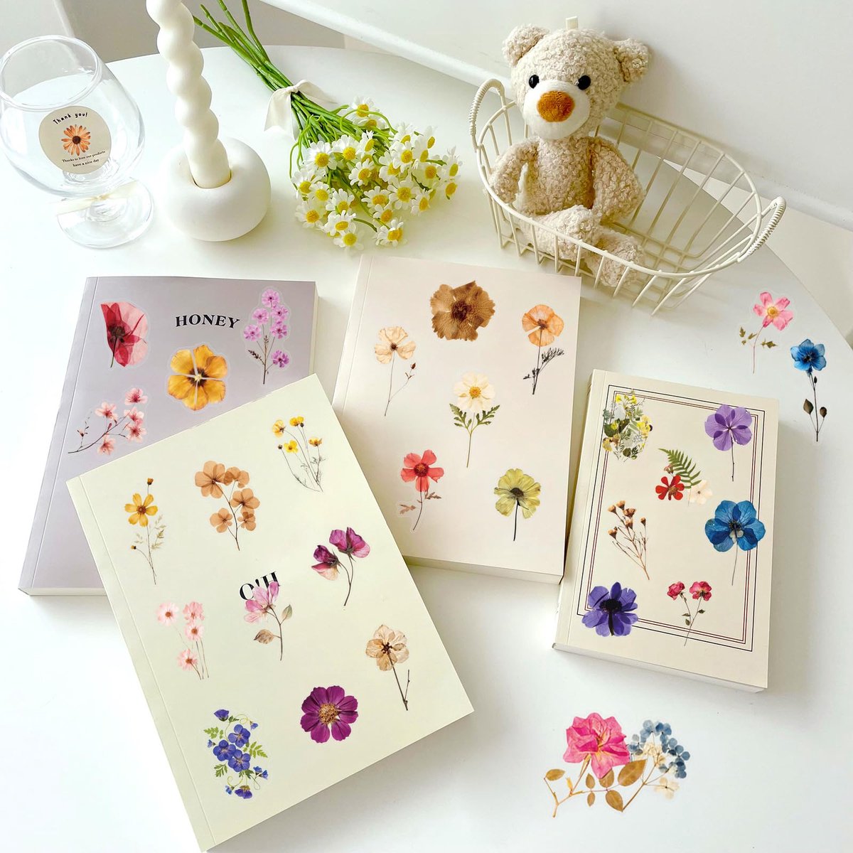 Transparante PET-stickers 50 stuks - kleurrijke bloemen - voor fotoalbums en meer - ShopVlot