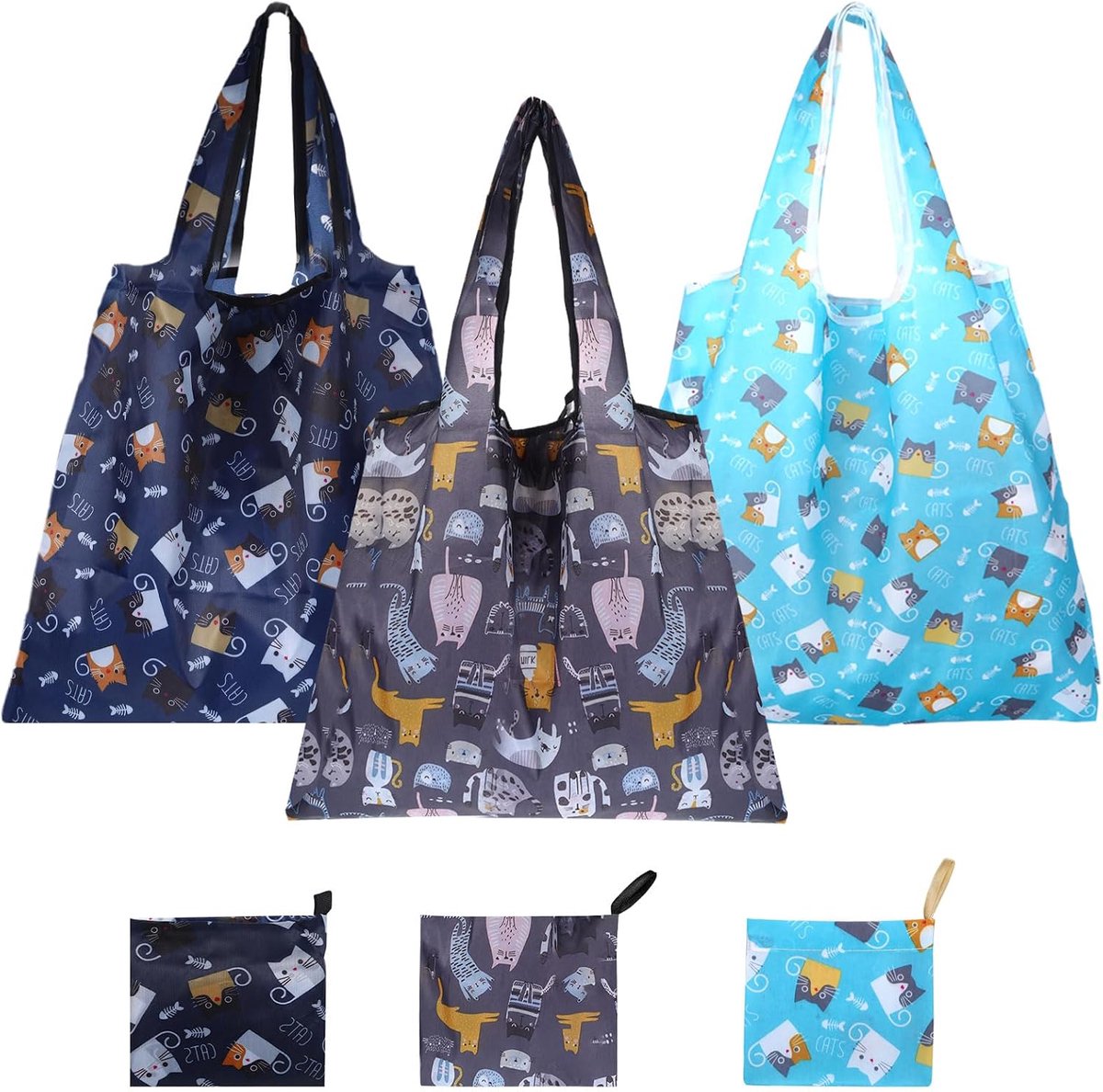 Vouwbare boodschappentas 46 x 66 cm - herbruikbaar met handvat - ideaal voor winkelen en picknicken - 3-pack - ShopVlot