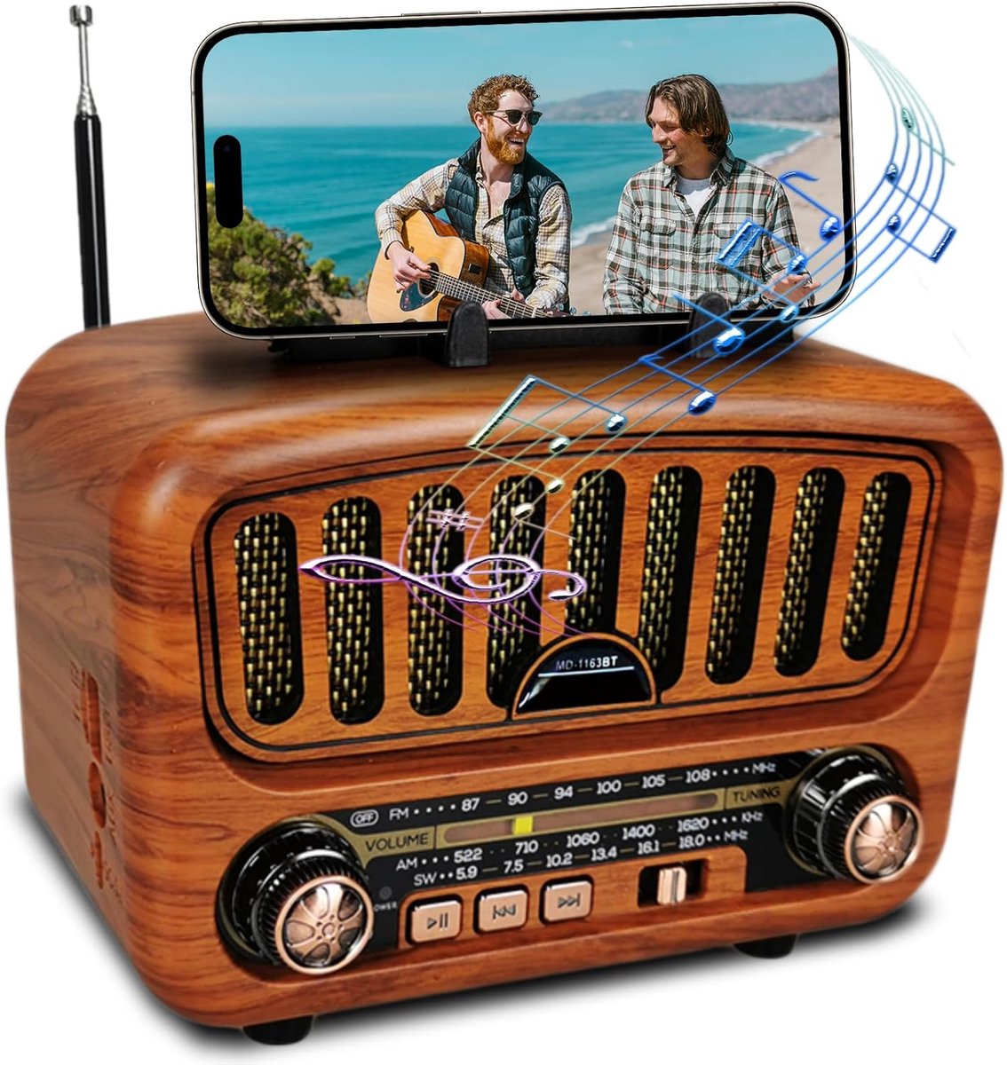 Draagbare radio AM/FM/SW - Vintage Bluetooth speaker - Compact ontwerp - Ideaal voor muziek en video - ShopVlot