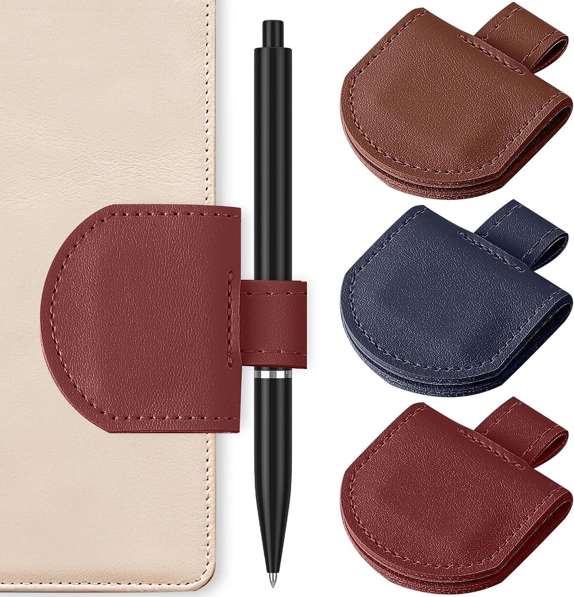 Pennenhouder 3 stuks - zelfklevend - PU-leer - herbruikbare stiftclip voor kantoor - ShopVlot