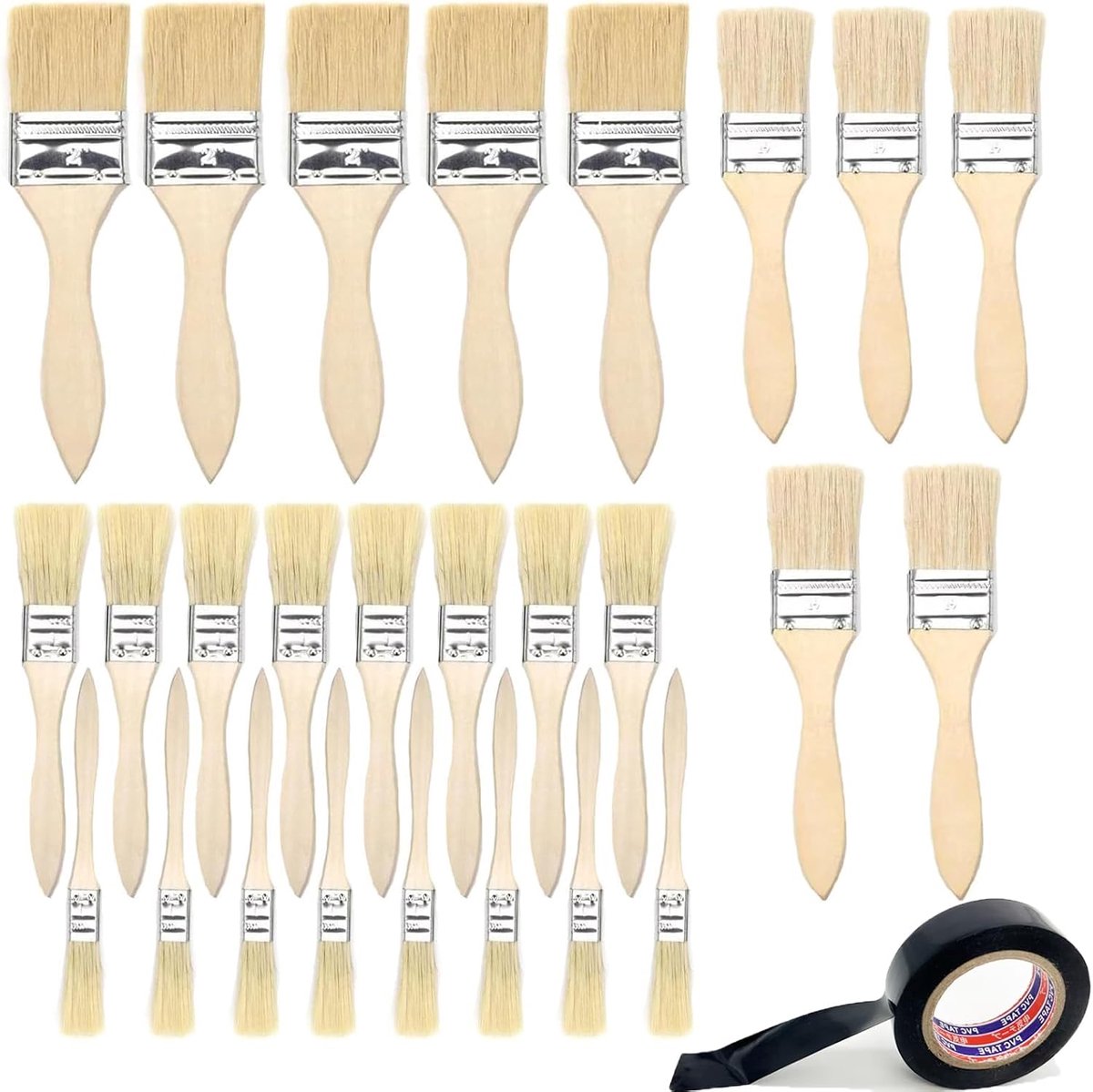 Verfkwasten set 26-delig - houten handvat - diverse breedtes - ideaal voor schilderen - ShopVlot