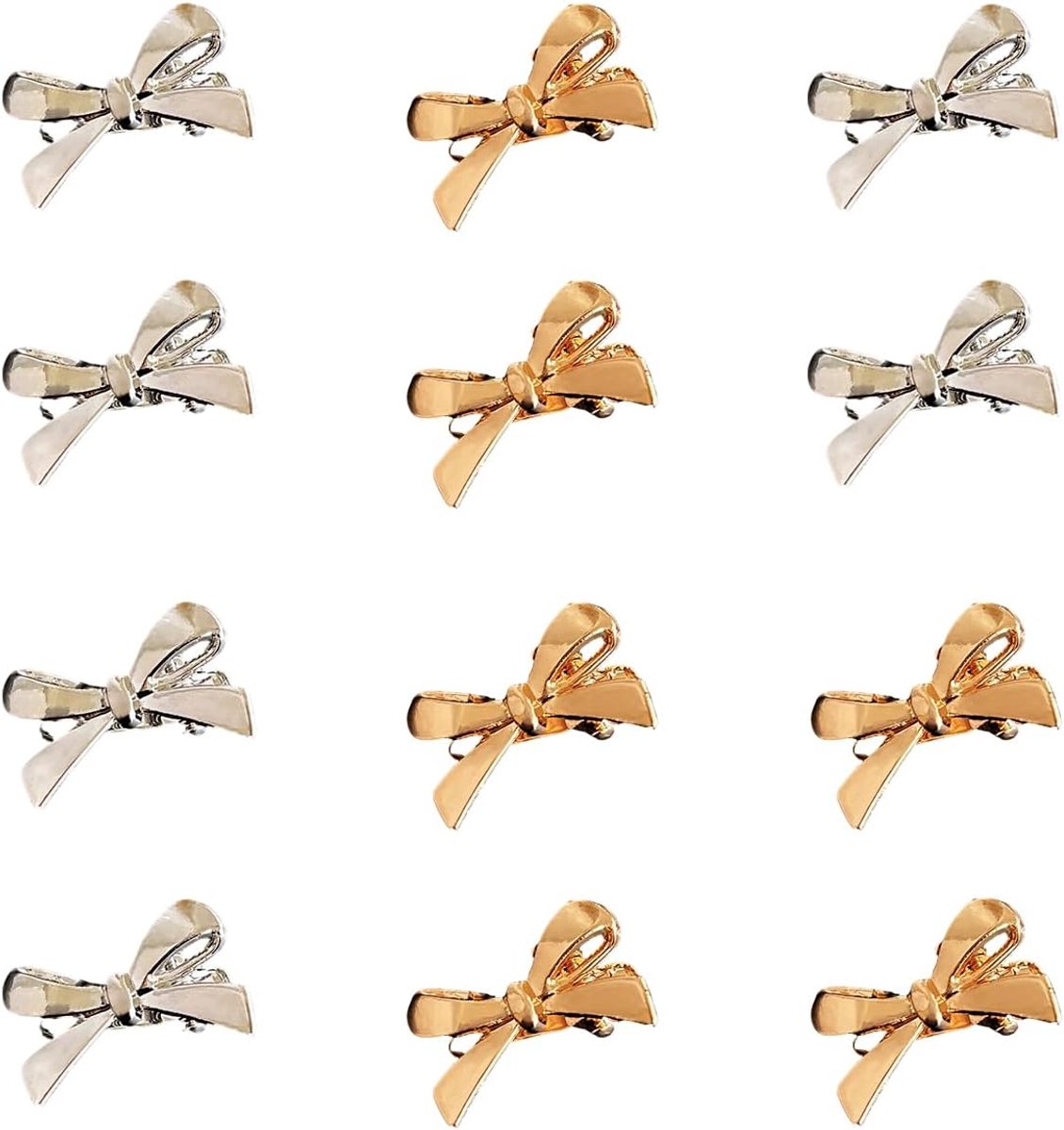 Haarklemmen set van 12 - mini vlinderknoop vorm - goud en zilver - elegante accent voor kapsels - ShopVlot